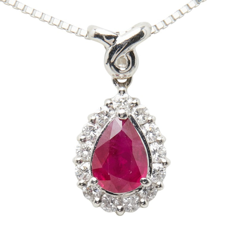 プラチナ ルビー0.71ct ダイヤ0.30ct しずく型ペンダントネックレス