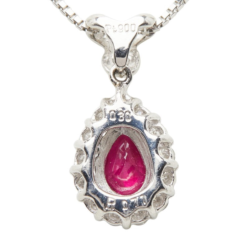 プラチナ ルビー0.71ct ダイヤ0.30ct しずく型ペンダントネックレス