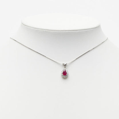 プラチナ ルビー0.71ct ダイヤ0.30ct しずく型ペンダントネックレス