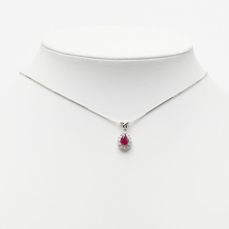 プラチナ ルビー0.71ct ダイヤ0.30ct しずく型ペンダントネックレス