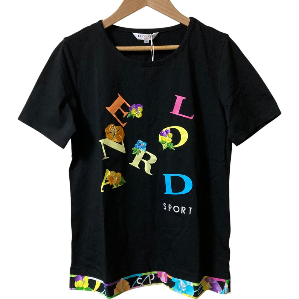 レオナールスポーツ フラワー刺繍ロゴプリントコットンTシャツ
