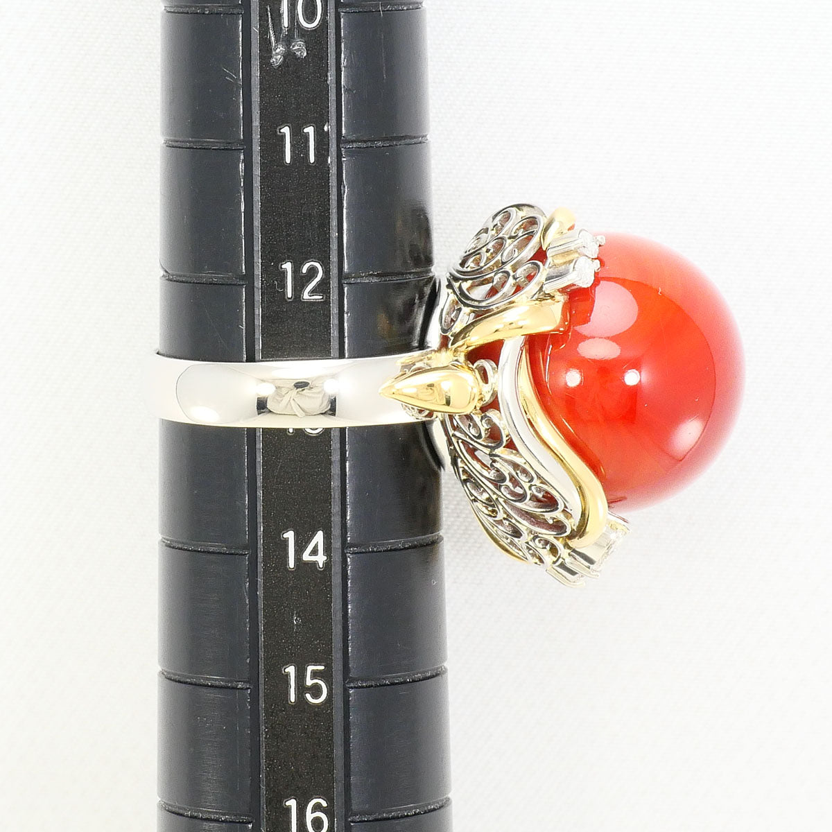 プラチナ Au750 サンゴ ダイヤモンド リング