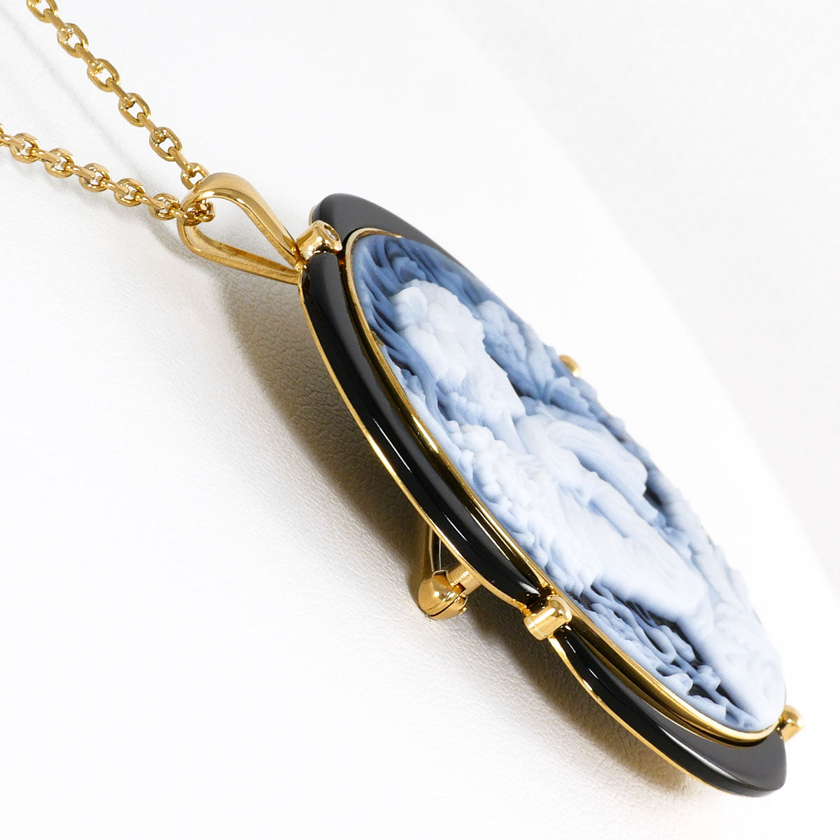 Au750 Stone Cameo Onyx Diamond 2way Necklace Brooch