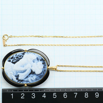 Au750 Stone Cameo Onyx Diamond 2way Necklace Brooch