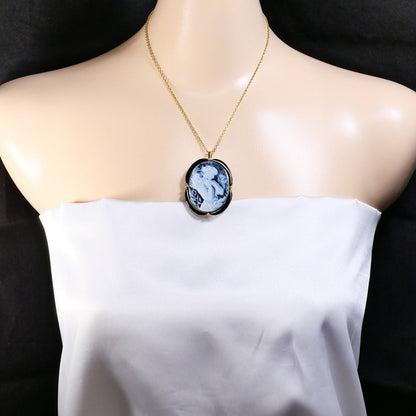 Au750 Stone Cameo Onyx Diamond 2way Necklace Brooch