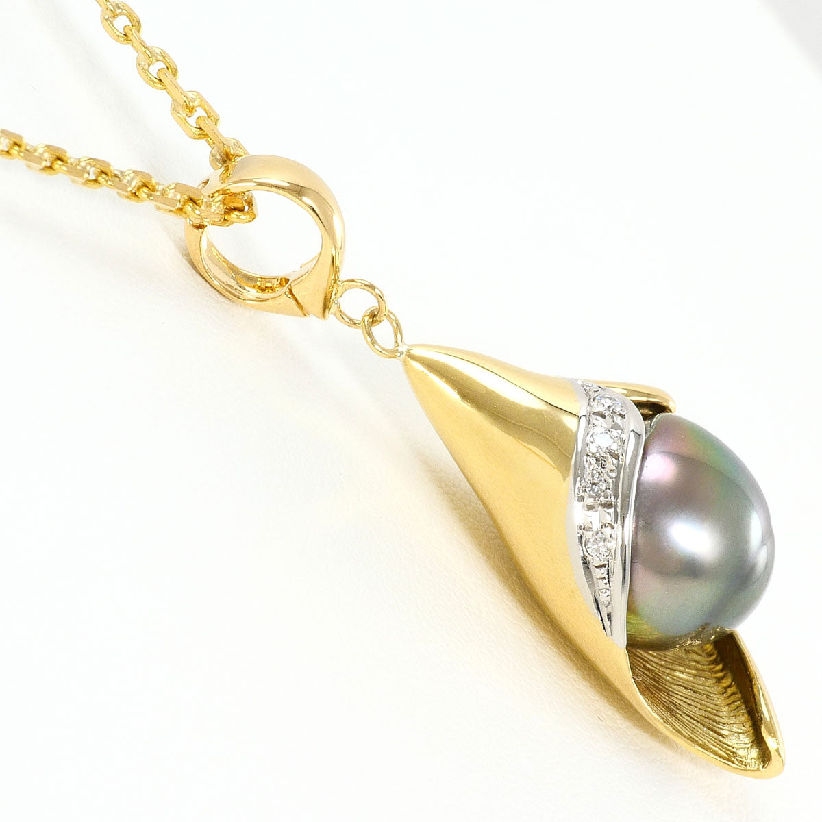 K18 PT900 黒蝶真珠 ダイヤモンド ネックレス