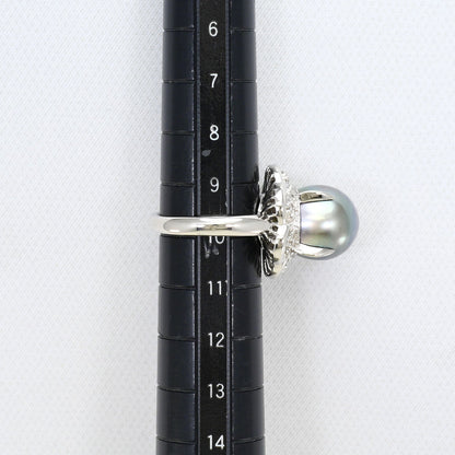 プラチナPT900 黒蝶真珠 ダイヤモンド リング