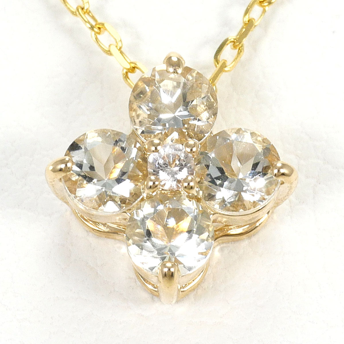K10 Yellow Gold White Sapphire Quartz Necklace