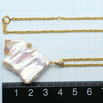淡水バロックパール ブラウンダイヤ PT Au750 ネックレス