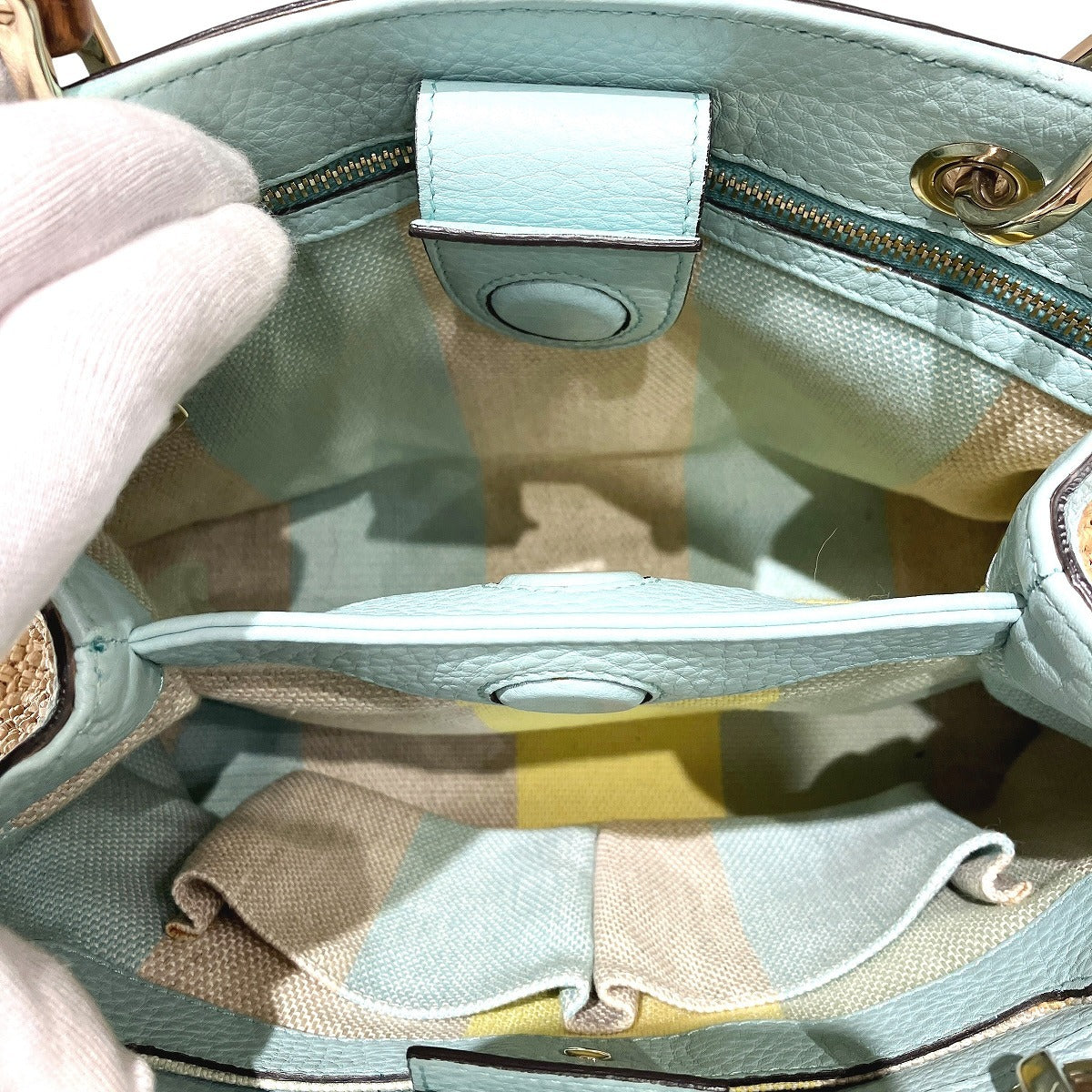 グッチ バンブーショッパー ストロー レザー ハンドバッグ