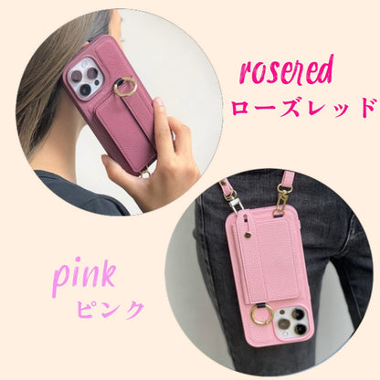 iPhoneレザー調ショルダーカード収納ケース