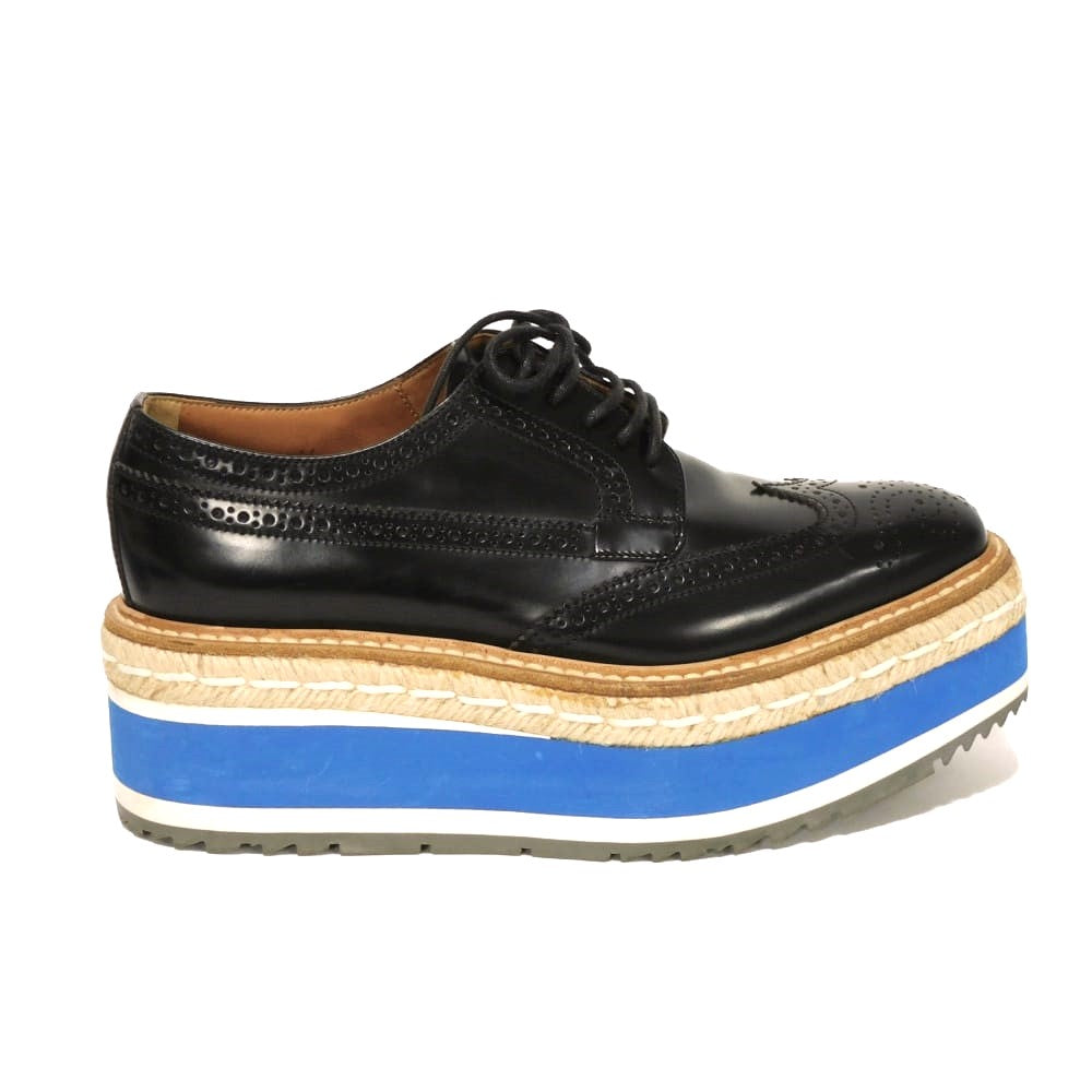 プラダ カーフレザー プラットフォームウィングチップシューズ