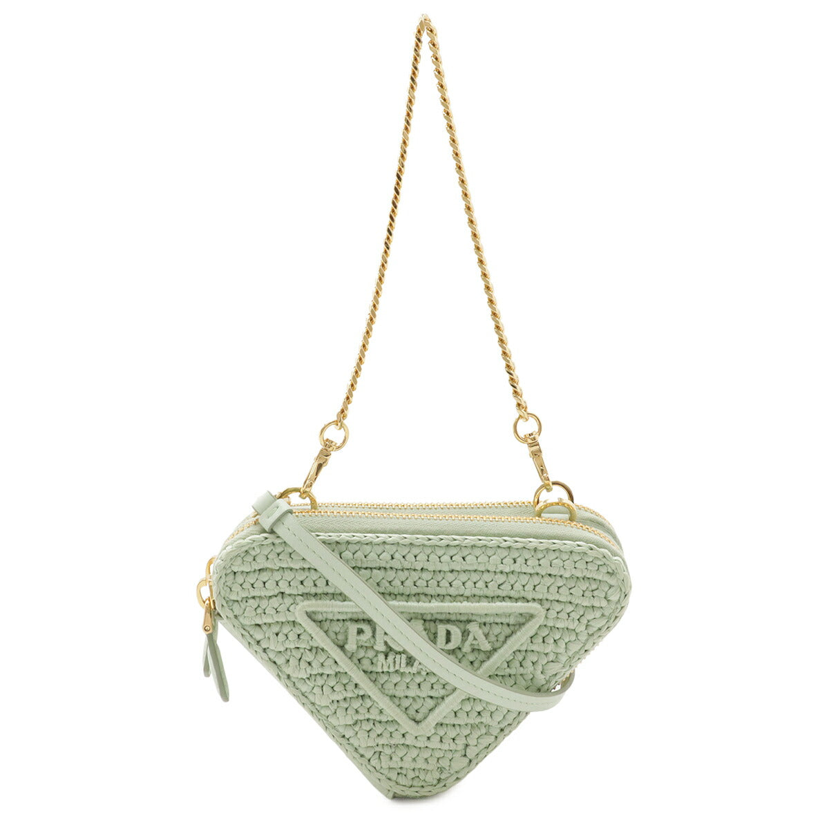 プラダ Crochet MINI CONTENITORI ラフィア レザー クラッチバッグ