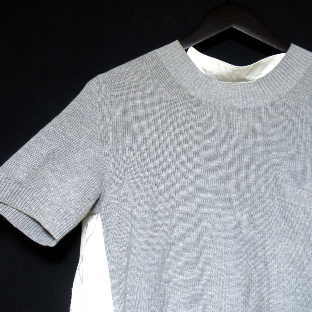 sacai 半袖ニットレース切替バックプリーツプルオーバー