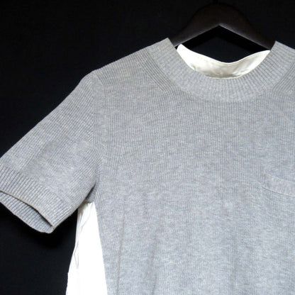 sacai 半袖ニットレース切替バックプリーツプルオーバー