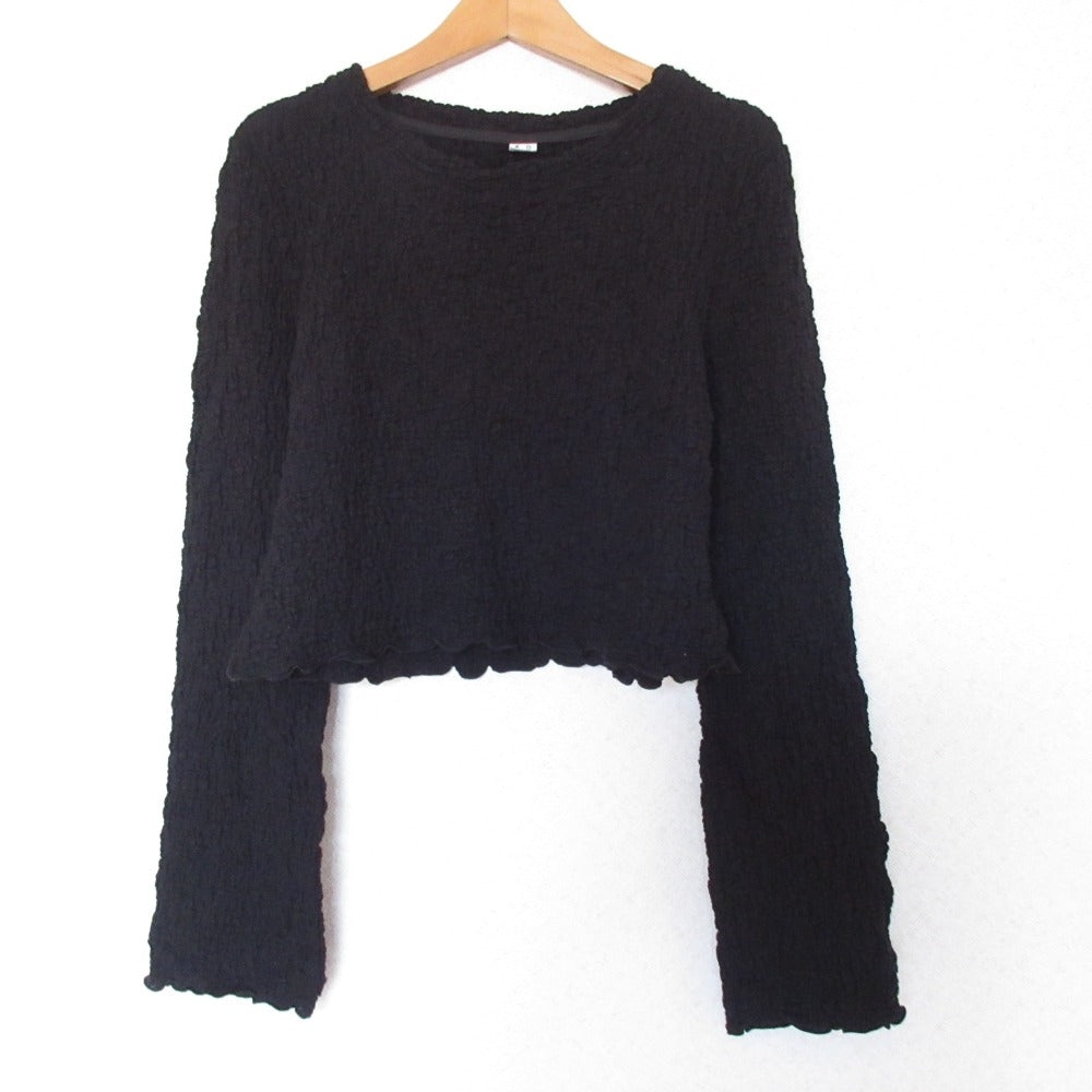 CITEN クリンプ トップ ストレッチ 長袖 クロップド カットソー