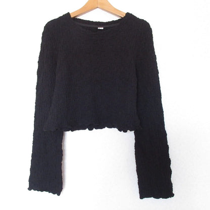 CITEN クリンプ トップ ストレッチ 長袖 クロップド カットソー