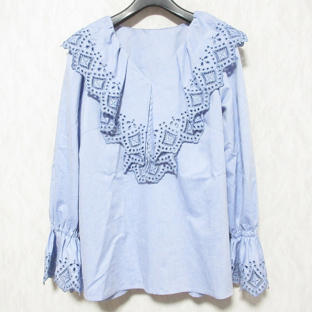 JUSGLITTY カットワーク フリル 刺繍 ブラウス