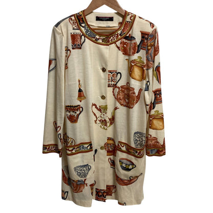 LEONARD ウール シルク ノーカラー コート