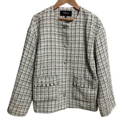 COMME CA ISM ツイード ノーカラー ジャケット