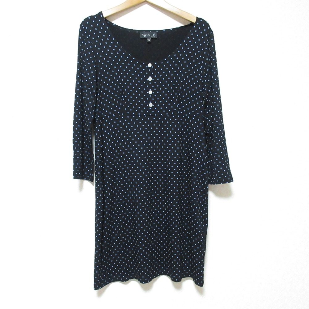 アニエス ベー ドット ストレッチ 長袖 ドレス