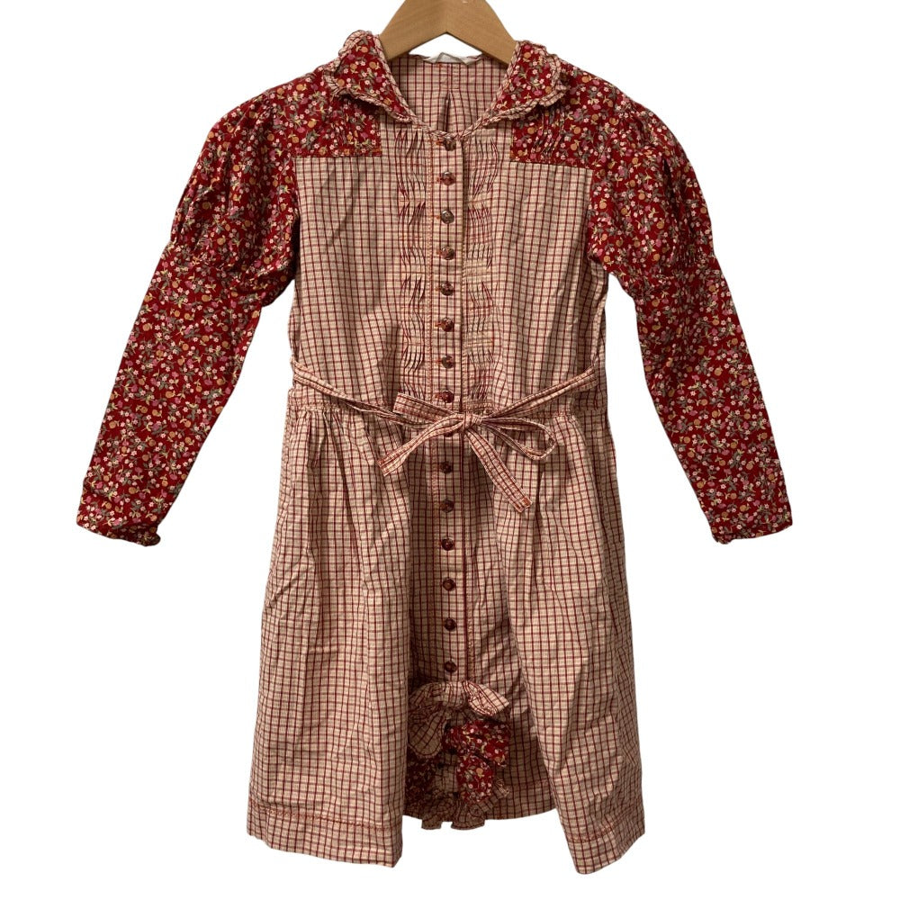 BABY PINK HOUSE チェック フラワー リボン 長袖 シャツ ワンピース