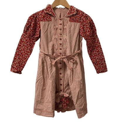BABY PINK HOUSE チェック フラワー リボン 長袖 シャツ ワンピース