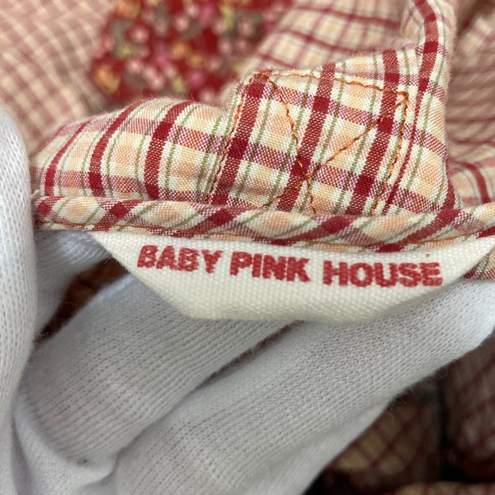BABY PINK HOUSE チェック フラワー リボン 長袖 シャツ ワンピース
