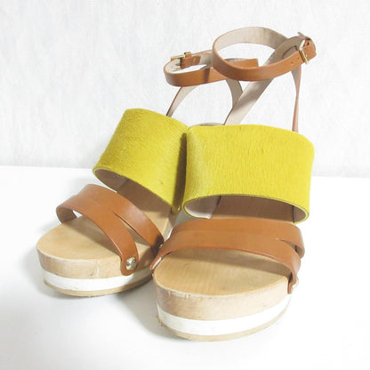 フルラ ヘアカーフ レザー ウッド ヒール サンダル