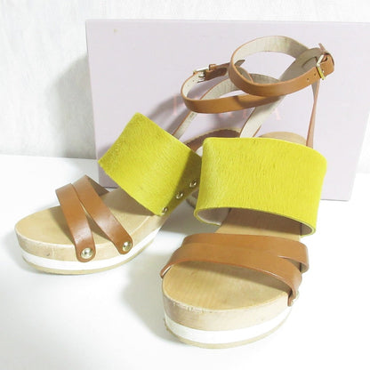 フルラ ヘアカーフ レザー ウッド ヒール サンダル