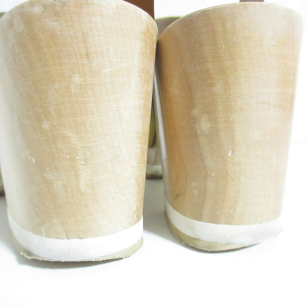 フルラ ヘアカーフ レザー ウッド ヒール サンダル