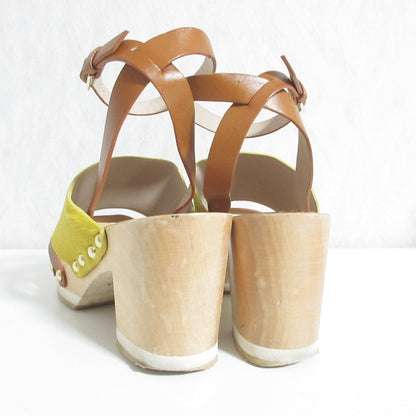 フルラ ヘアカーフ レザー ウッド ヒール サンダル