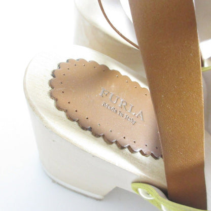 フルラ ヘアカーフ レザー ウッド ヒール サンダル