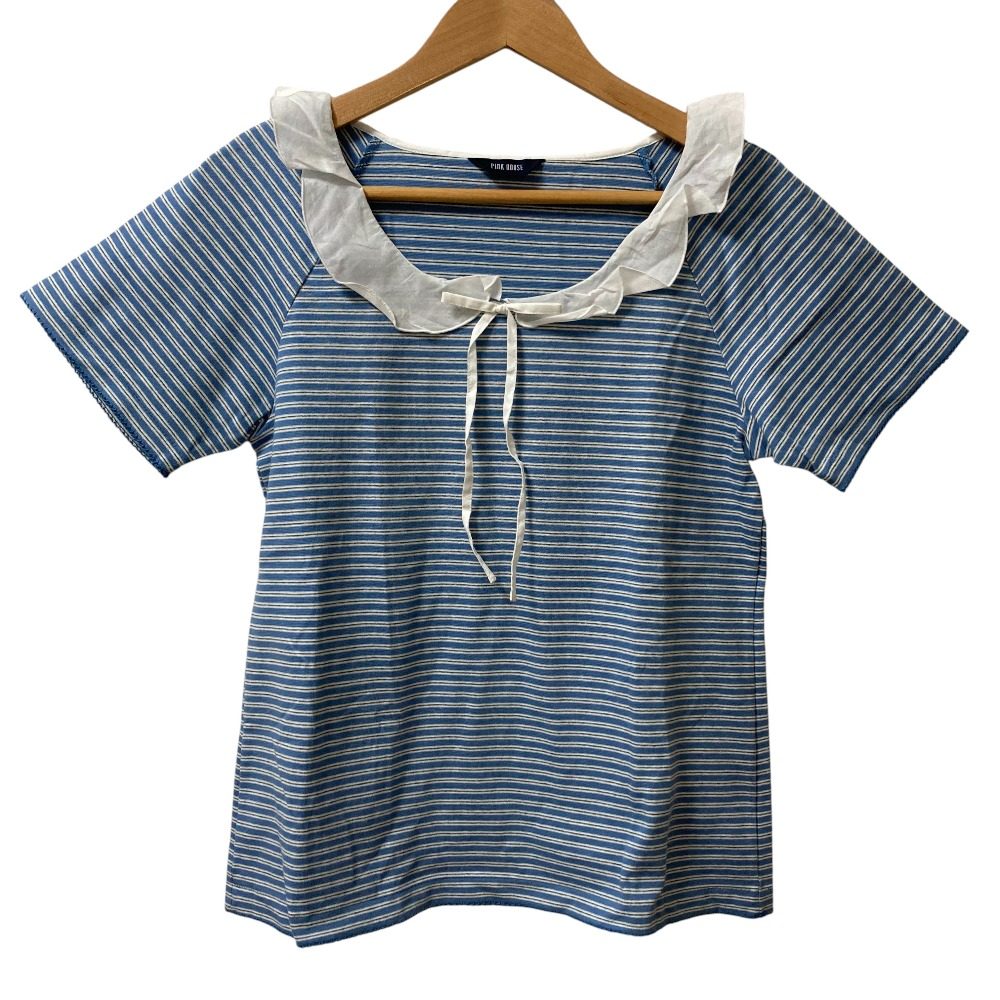 ピンクハウス フリルカラーボーダーショートスリーブTシャツ