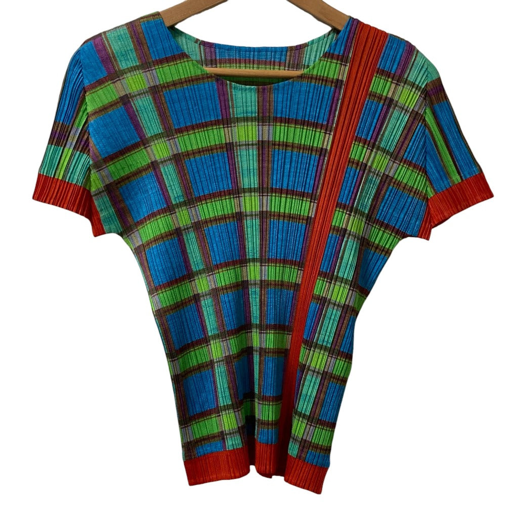 プリーツプリーズイッセイミヤケ チェック半袖カットソー