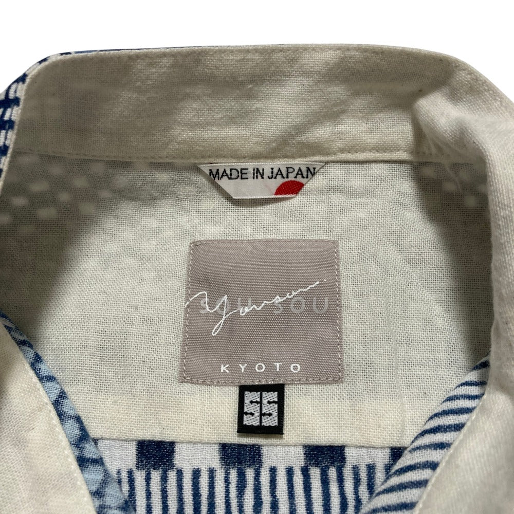 ソウソウ 高島縮藍捺染スタンドカラーシャツ