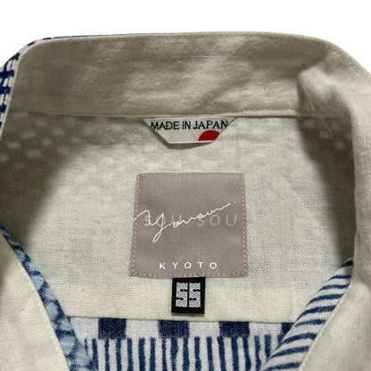 ソウソウ 高島縮藍捺染スタンドカラーシャツ