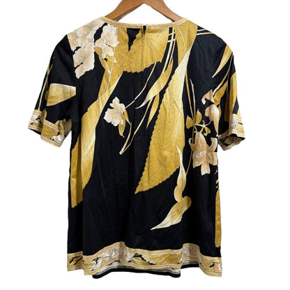 LEONARD FASHION フラワープリント ラインストーン プルオーバーブラウス