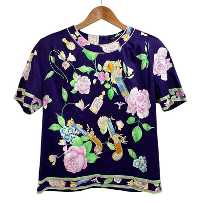 LEONARD FASHION ローズプリント コットン プルオーバーブラウス