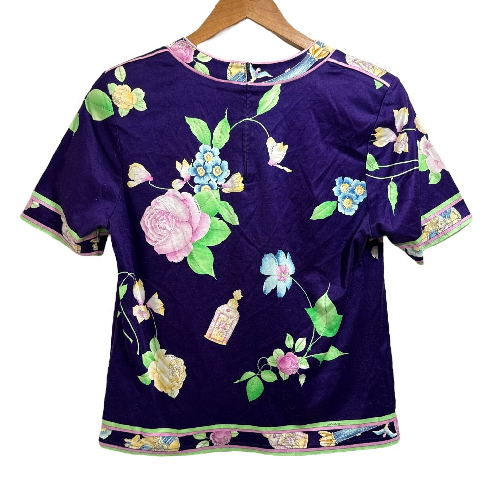 LEONARD FASHION ローズプリント コットン プルオーバーブラウス