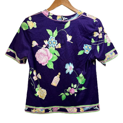 LEONARD FASHION ローズプリント コットン プルオーバーブラウス