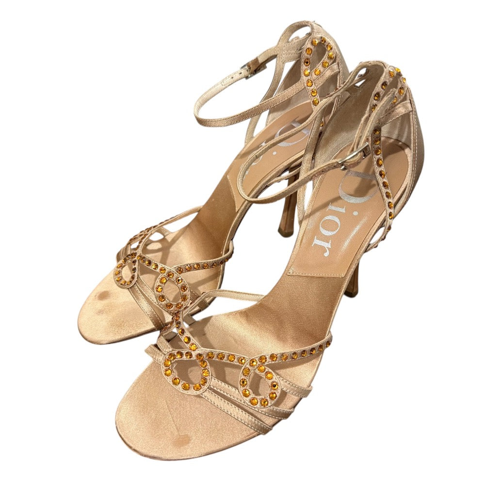 クリスチャン ディオール サテン ラインストーン サンダル