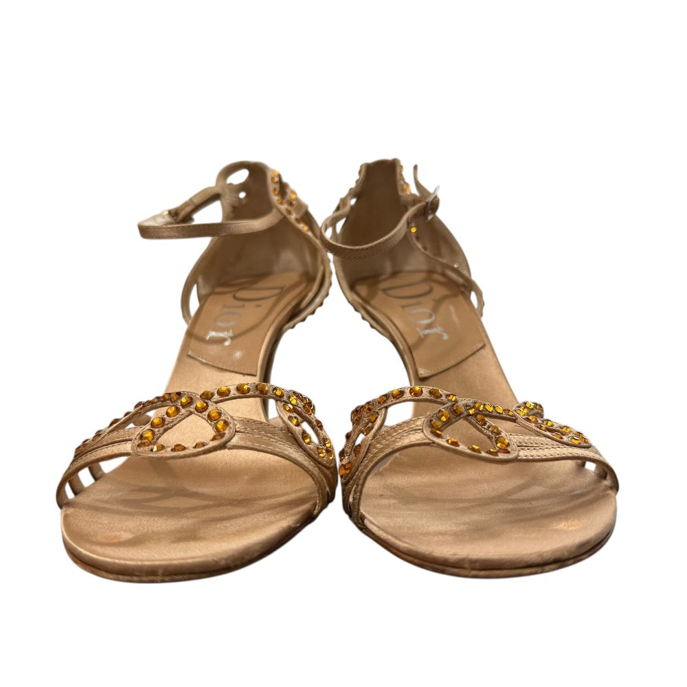 クリスチャン ディオール サテン ラインストーン サンダル