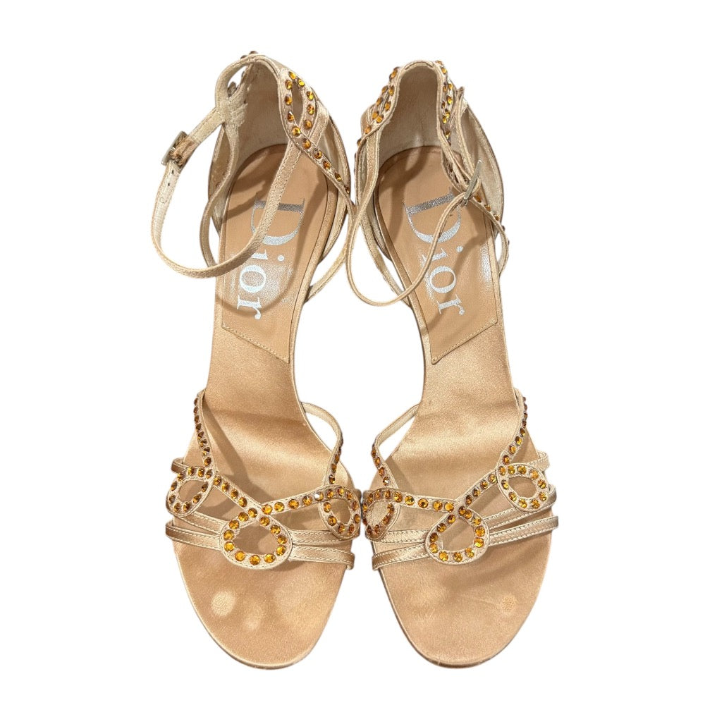 クリスチャン ディオール サテン ラインストーン サンダル