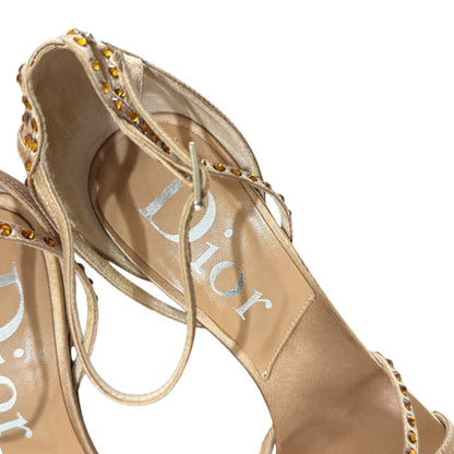 クリスチャン ディオール サテン ラインストーン サンダル