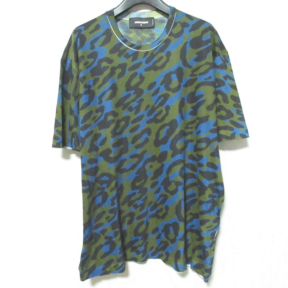 ディースクエアード レオパードカモフラージュコットンTシャツ