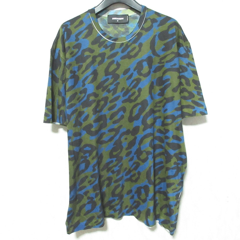 ディースクエアード レオパードカモフラージュコットンTシャツ
