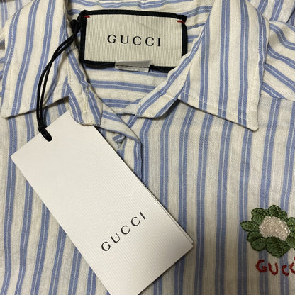 グッチ リネンコットンストライプシャツ