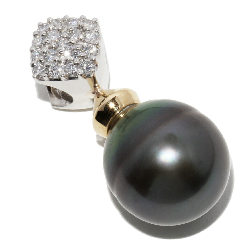 Pt900 K18YG バロックパール ペンダント 12.9mm ダイヤ 0.30ct