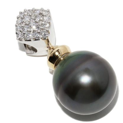 Pt900 K18YG バロックパール ペンダント 12.9mm ダイヤ 0.30ct